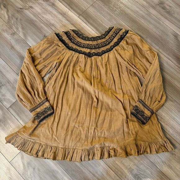 Free People Women’s Erin Mini Dress Neutral Embroidered Ruffle Bottom Women Medi - Picture 5 of 5